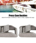 Beefy Heavy Duty 316 Stainless Steel Cam Buckles 2 Pack Adjustable Lock Sliders For 1.06 Inch Webbing Quick Release Fasteners Replacement 1763 Pounds Load Capacity displayed with yacht backdrop