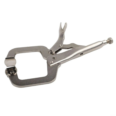 Solid 9 Inch Locking C Clamp Steel Welding Pliers Grip Wood Tenon Locator With Wide Jaws, stainless steel tool for secure gripping.