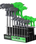 Long Arm T Handle Allen Wrench Set Built Tough with Ball End Hex Keys, metric and SAE sizes, displayed in organizer