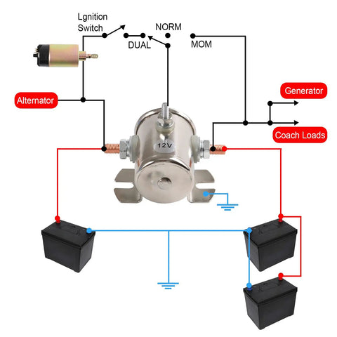 Beefy 200A 12V Three Terminal Solenoid Relay For Golf Carts And Heavy Duty Winches, Marine Ready SPST 12VDC, Zinc Plated Housing, Pro Grade Switch For Auto, ATV, Boat Projects With Smooth Power Switching, wiring diagram with batteries and alternator