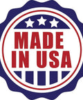 Made in USA badge with stars and stripes design highlighting American manufacturing pride.