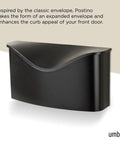 Black Postino Wall Mount Mailbox in Brushed Stainless Steel with Hinged Lid for Modern Curb Appeal