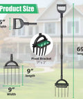 Heavy Duty 5 Tine Garden Fork With D Grip Handle 69 Inch showing product dimensions and pivot bracket front view