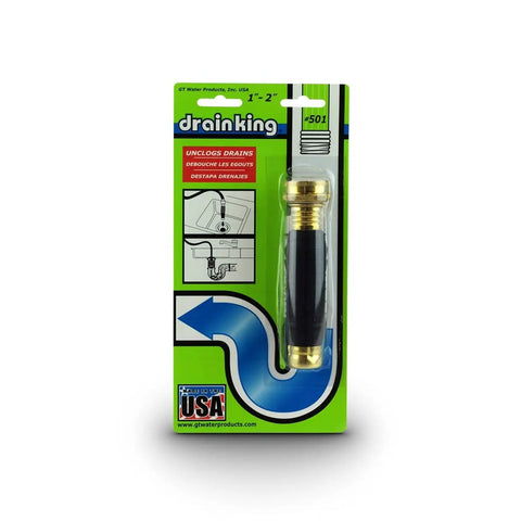 Water Powered Drain Cleaner Unclogs Bathroom Sinks Showers And Pool Drains From 1 To 2 Inch With A Water Pulsing Valve packaging