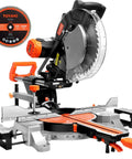 12 Inch Sliding Compound Dual Bevel Miter Saw With Laser Guide And LED Light Extension Table 15 Amp Power Beefy Cutting Capacity Includes 40T And 120T TCT Blades For Precise Smooth Cuts