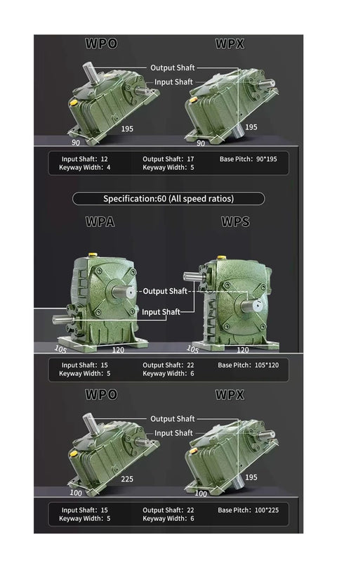 Heavy Duty Gearbox Worm Gear Reducer With Iron Shell And Time Delay For High Torque In Small Motors 60-1 WPA40 diagram