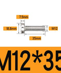 Side view of an M12x35 304 stainless steel hex bolt with through-hole for safety wire.