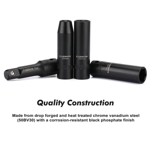 Half Inch Drive Deep Impact Socket Set Cr-V Steel Metric 10Mm To 24Mm with black phosphate finish displayed on white background.