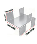 Four Piece No Drill Fence Brackets With Gravel Board Clips shown in close-up view, metal construction with dimensions.