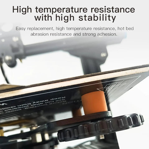 High angle view of Set Of Four Heavy Duty Silicone Bed Mounts For Ender 3 Printers showing stable heat resistant mounts in use.