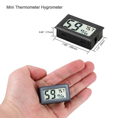 12 Pack Mini Digital Hygrometer Thermometer Indoor Humidity Gauge With Fast 10 Second Readings in hand showing dimensions