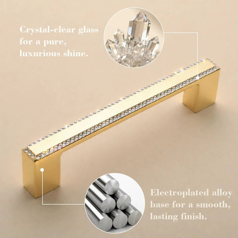 Gold Cabinet Pulls With Crystal Accents 4 Pack Sparkling Rhinestone Drawer Handle showing luxe design and alloy base