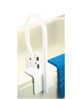 White Bathtub Rail With Wide Grip For Bathroom Safety, Shower Handle And Bathtub Bar Clamp attached to tub edge