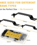 Sixty Piece Premium Sawtooth Picture Hangers With Matching Wall Screws And Utility Bag in three sizes for various frames.