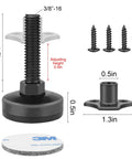Adjustable Furniture Leveling Feet Heavy Duty Levelers For Cabinets Tables Chairs Sofas And Couches Large Base 4 Pack Supports Up To 1320 Lbs With T Nut Kit 3 8 16 Thread Black Easy Install detailed view with dimensions