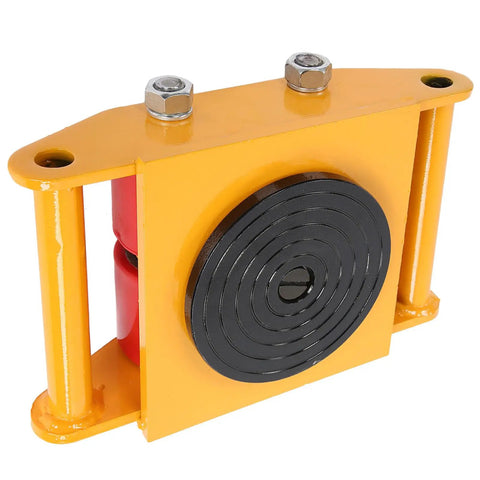 Rugged Heavy Duty Machinery Mover Dolly For Moving Heavy Equipment 6 Ton Load, all steel build, yellow finish, side view