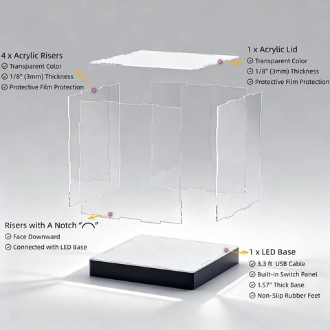 Lit Display Case With RGBW LED Lights USB Powered Switch Panel And App Control For 1:18 Scale Car Models assembly diagram