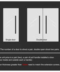 Diagram showing double-sided H-shaped sliding door handle for single and double doors with installation instructions.