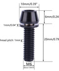 Titanium Allen Hex Tapered Head Bolts Set M6 X 16mm 18mm 20mm Black 6 Pack Grade 5 Titanium Alloy Fasteners diagram.