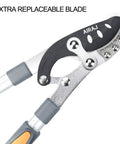 Close-up of Telescoping Loppers With 6 Speed Adjustable Aluminum Handle showing replaceable SK5 steel blade.