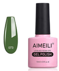 Vegan HEMA Free Gel Nail Polish Kale 073 Soak Off UV LED Cure Cruelty Free 10ml shown with color swatch.