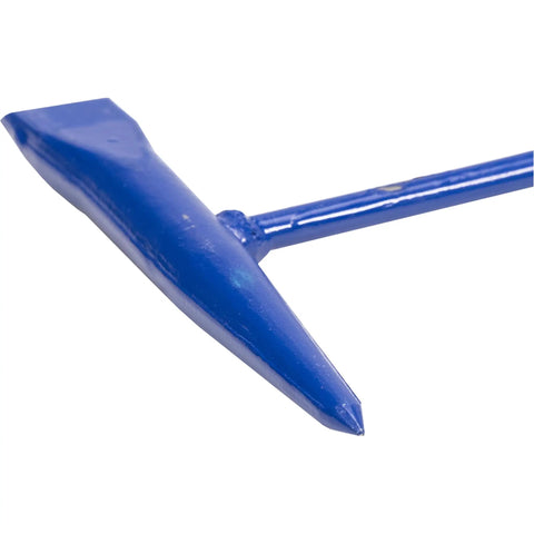 Close-up of blue Chipping Welding Hammer 15 Oz For Fast Slag Cleanup And Light Demolition Made In USA, showing chisel blade and tapered point