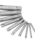 Tap Extractor Set 3 4 Flute Steel Broken Head Taps Remover, 10 Piece Set for Damaged Taps and Bolts, arranged side by side.