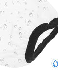 Waterproof Oilproof Arm Sleeves For Kitchen And Garage Work Hella Thick White Elastic Guards showing water droplets.