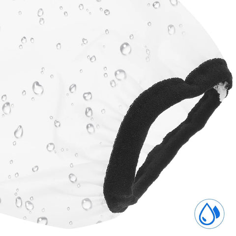 Waterproof Oilproof Arm Sleeves For Kitchen And Garage Work Hella Thick White Elastic Guards showing water droplets.