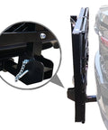Heavy Duty Hitch Mount Cargo Carrier For 2 Inch Receiver 60 By 24 By 14.4 Inch Folding Luggage Rack attached to vehicle hitch