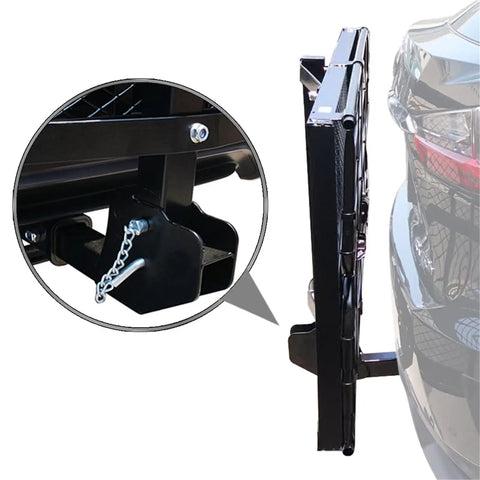 Heavy Duty Hitch Mount Cargo Carrier For 2 Inch Receiver 60 By 24 By 14.4 Inch Folding Luggage Rack attached to vehicle hitch