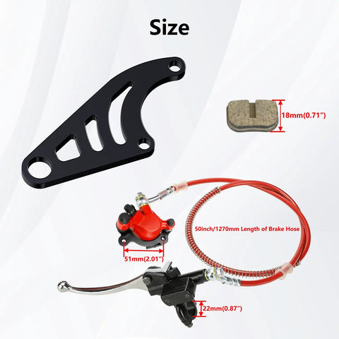 Upgraded Mini Bike Hydraulic Brake Kit With Rear Caliper Mounting Bracket Adapter For Coleman CT100U Mini Bike showing parts