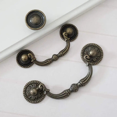 Knockout Antique Bronze Drop Bail Dresser Pull With 3 Inch Hole Centers Rustic Cabinet Handle Heavy Duty Vintage Hardware