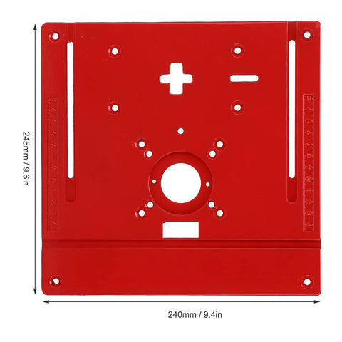 Universal Aluminum Router Table Insert Plate With Precision Center Hole Bands Hella Tough Woodworking Bench Upgrade, 240mm x 245mm, red anodized aluminum.