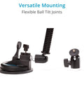 Rock Solid Heavy Duty Vehicle Camera Mount With Quick Lock Suction Cups And Flexible Extension Rods To Nail Every Shot On The Highway Holding Up Like A Boss, showing flexible ball tilt joints.
