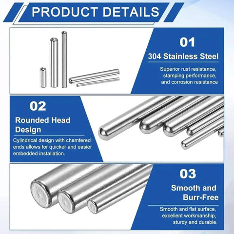 Super Heavy Duty Positioning Shelf Locating Pins Made Of 304 Stainless Steel, Rust Proof Round Head Pegs showcasing smooth cylindrical design.