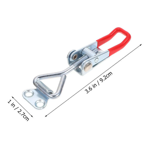 8 Piece Adjustable Toggle Latch Clamp Set With Quick Release Zinc Plated Iron Draw Latch, dimensions 3.6 in x 1 in, side view.