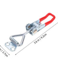 Close-up of 8 Piece Adjustable Toggle Latch Clamps With Quick Release, zinc-plated steel, dimensions indicated