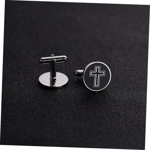 Cross Cufflinks For Men Black Titanium Steel Dress Accessories Durable Shirt Buttons For Business And Formal Wear Dope Style Mens Jewelry Pair
