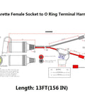 Diagram of 13 Foot 12V Female Cigarette Lighter Socket Extension Cord With Battery Eyelet Ring Terminal details