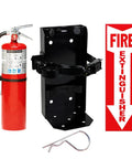 Two Pack Of Ten Lb ABC Fire Extinguishers With Heavy Duty Brackets And Warning Signs Built Damn Tough For Home Workshops And Commercial Spaces Top Shelf Ul Approved Gear with red extinguisher and black bracket.