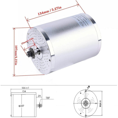 Powerful 3000W 72V Brushless DC Motor Kit With 50A Controller For Scooters And Go Karts, 4900 RPM, all copper lugs, side view