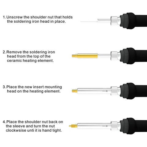 Step-by-step guide on using 8 Pack Brass Soldering Iron Tips For Heat Set Inserts Compatible With TS100 TS101 Pinecil V2 And Adapters.