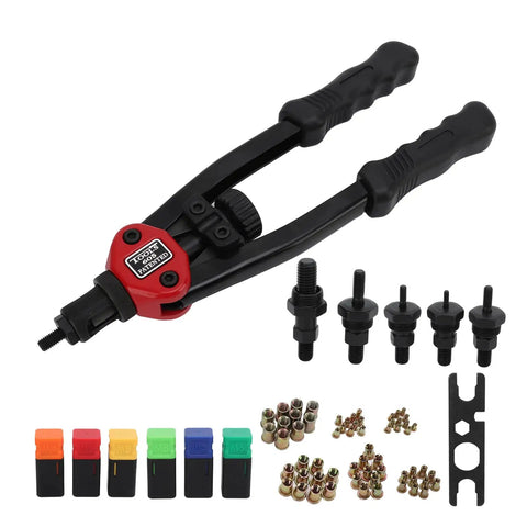 Rock Solid 13 Inch Rivet Nut Tool Set With M10 Screws And Nuts Plus Wrench, Complete Rivnut Kit For Your Garage And Auto Repairs With 60 Accessories, manual rivet nut tool with assorted inserts