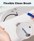 Extra Long Drain Cleaning Brush Two Pack Kicks Stubborn Hair And Grease Buildup Straight To The Curb For Sinks Tub Showers Plus Bathroom Drains To Get Your Plumbing Flowing Smoothly Again in use over a sink.