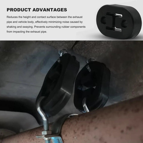 Two Pack Exhaust Rubber Hangers for Cars Trucks and SUVs with 2 holes adjustable muffler mount brackets installed on exhaust pipe