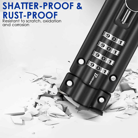 Tough As Nails Four Digit Combination Sliding Bolt Lock For Outdoor Gate Shed And Garage, Zinc alloy frame, scratch-resistant design.