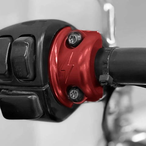Red Lightning Logo Brake And Clutch Perch Half Clamps For Harley Touring Softail Sportster Dyna 1996 Later, red aluminum clamp detail