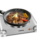 1500W Electric Hot Plate Single Burner With Quick Heat Up, Adjustable Temperature Control, stainless steel stove cooking steak