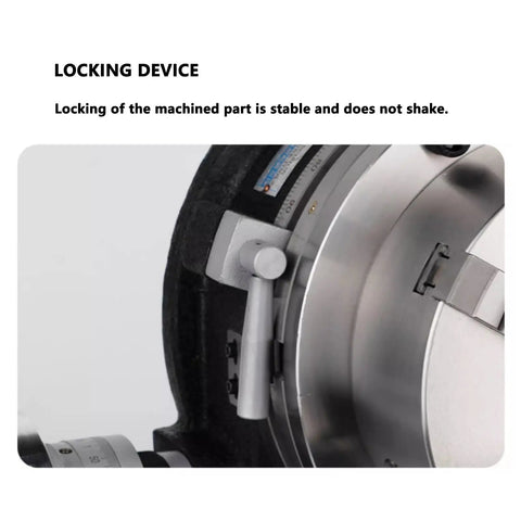 Close-up of the locking device on Built Tough Six Inch Three Jaw Chuck Dividing Head for stable machining.
